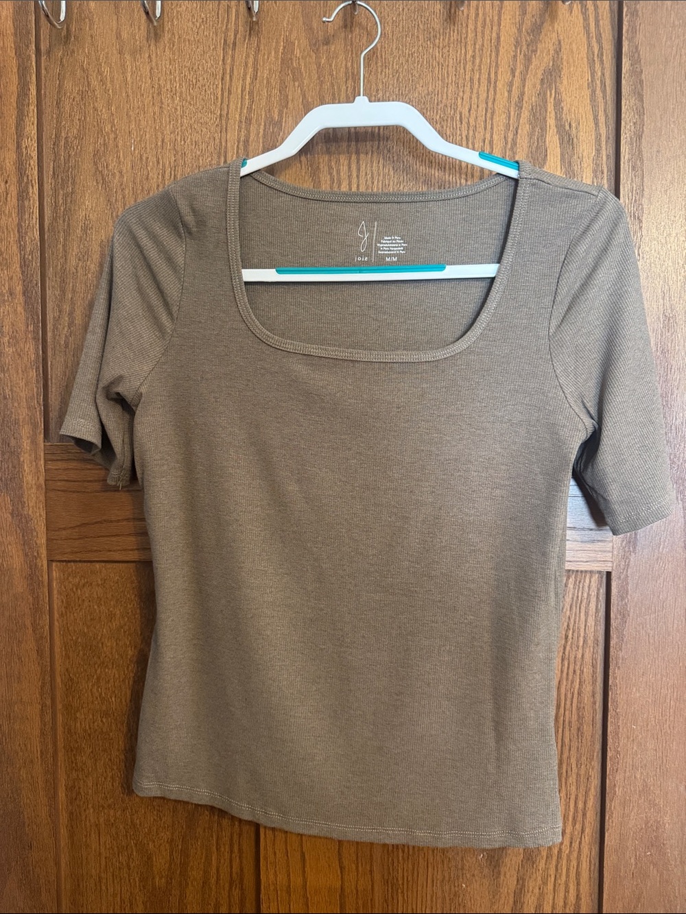 Joie Light Brown Square-Neck Short Sleeve Tee